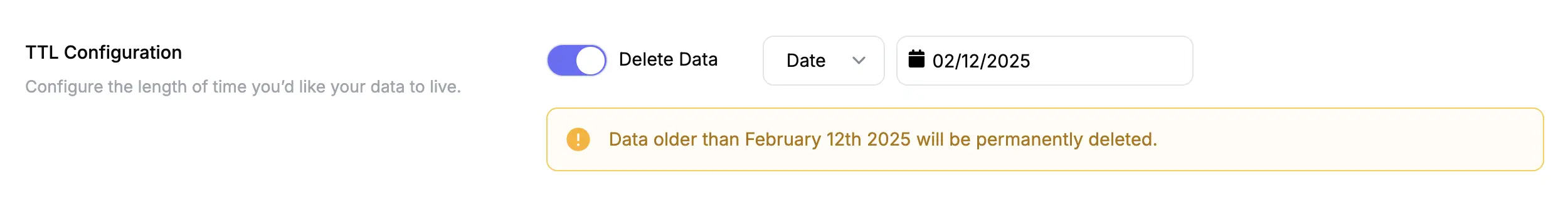 TTL configuration: delete anything older than a given date